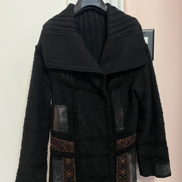 Le Gatte Patchwork Flowy Wool Coat Size III ITALY - Picture 6 of 12